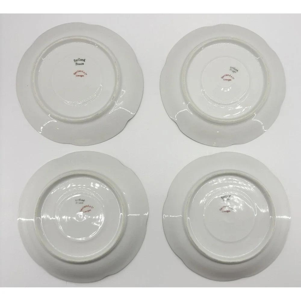 Set of 4 Vintage Haviland & Co Limoges Schleiger Gold‎ Trim Floral Saucers 5.25